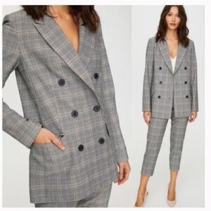 Aritzia Babaton Samuel Gray Plaid Double-Breasted Blazer size 00 business casual